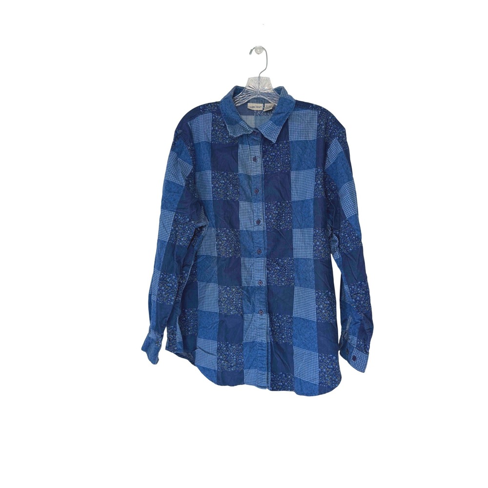 Cabin Creek Blue Button Down Patchwork Cottage Pr… - image 1